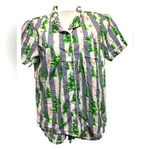 Sant and Abel Gray Malin Pajama Set Top Shorts Trees Skiers L Cotton